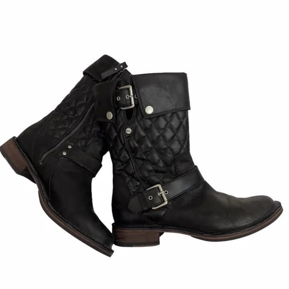 UGG Black Quilted Combat Boots with Buckles